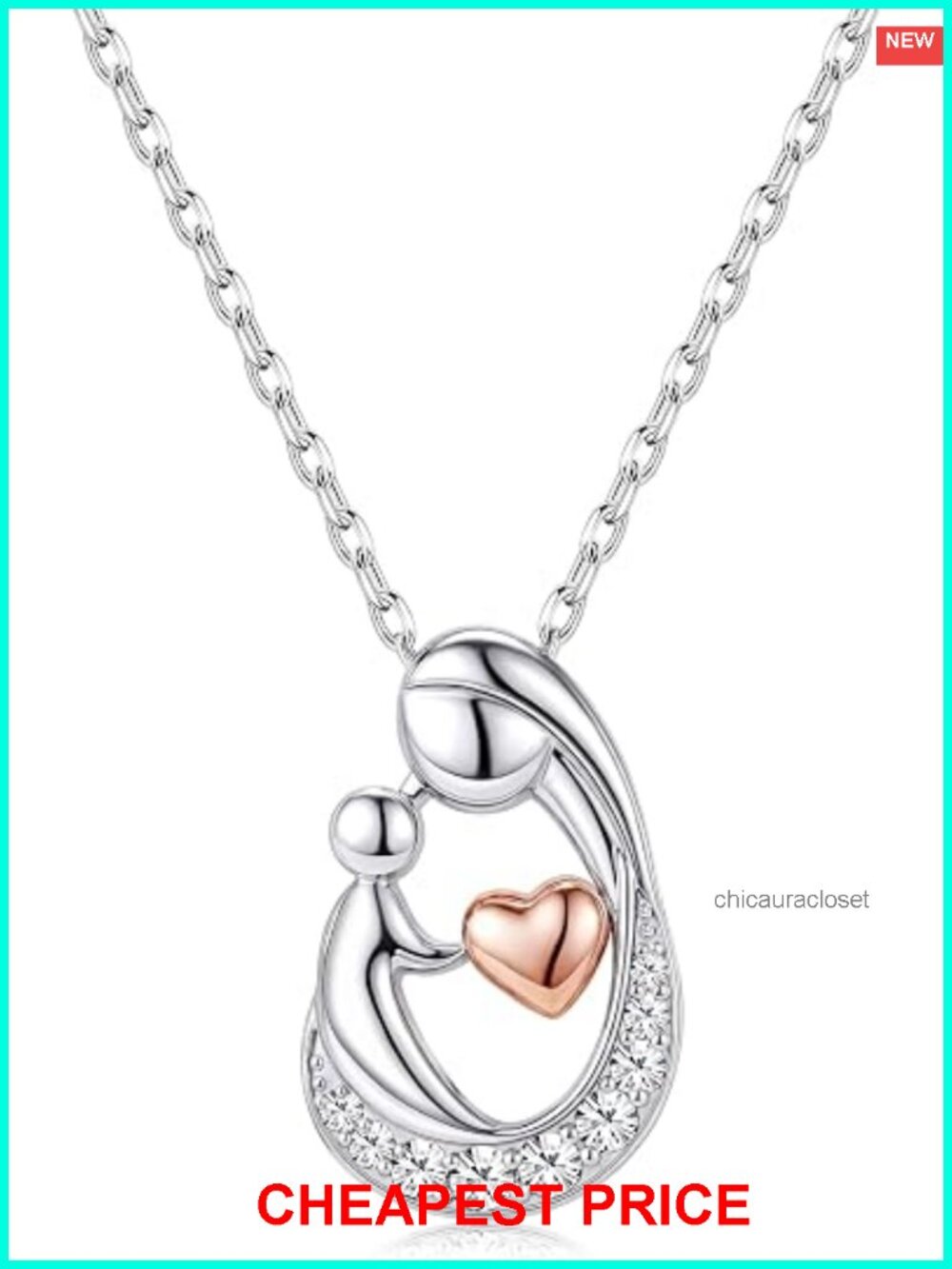 925 Sterling Silver Mom and Child Heart Pendant Necklace with Birthstone Cubic